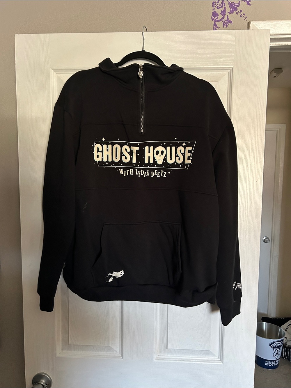 “Beetlejuice Beetlejuice” Ghost House Black Half-Zip Hoodie with Front Logo
